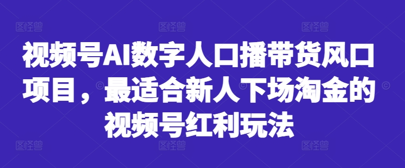 视频号AI数字人口播带货风口项目，最适合新人下场淘金的视频号红利玩法 - 宏盛创业网-宏盛创业网