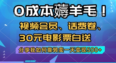 0成本薅羊毛!视频会员、话费卷、30元电影票白送，分享我如何靠转卖一天变现5张+【揭秘】 - 宏盛创业网-宏盛创业网
