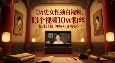 历史女性独白视频，13个视频10w粉丝，伙伴计划，视频号分成等 - 宏盛创业网-宏盛创业网