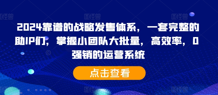 2024靠谱的战略发售体系，一套完整的助IP们，掌握小团队大批量，高效率，0 强销的运营系统 - 宏盛创业网-宏盛创业网