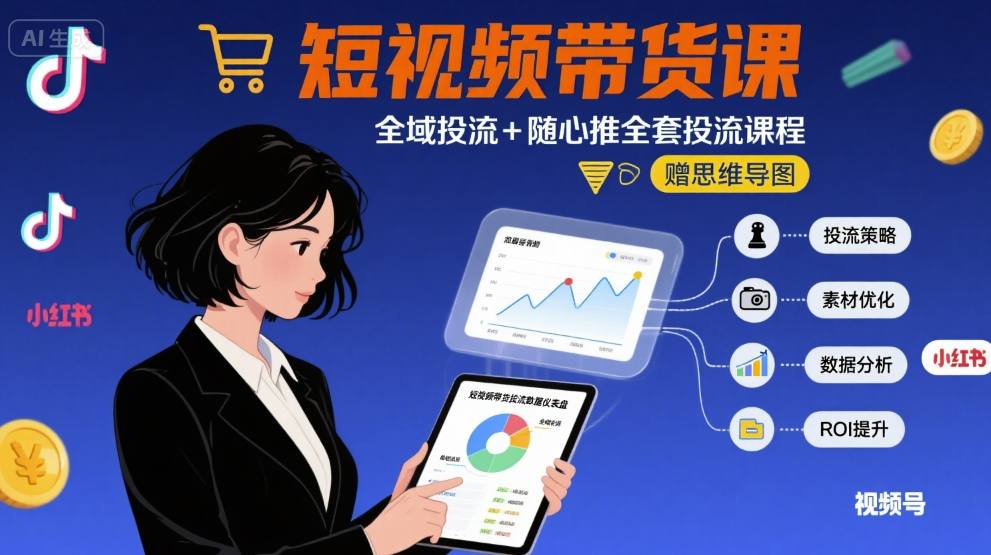 最新短视频带货课，全域投流+随心推全套投流课程+思维导图 - 宏盛创业网-宏盛创业网