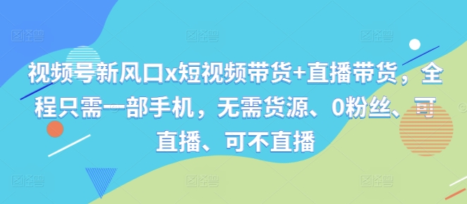 视频号新风口x短视频带货+直播带货，全程只需一部手机，无需货源、0粉丝、可直播、可不直播 - 宏盛创业网-宏盛创业网