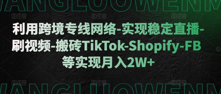 利用跨境专线网络-实现稳定直播-刷视频-搬砖TikTok-Shopify-FB等实现月入2W+【揭秘】 - 宏盛创业网-宏盛创业网