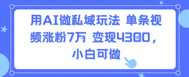 用AI做私域玩法，单条视频涨粉7W变现4.3k，小白可做 - 宏盛创业网-宏盛创业网