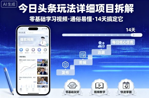 今日头条玩法详细项目拆解，零基础学习视频 通俗易懂 14天搞定它 - 宏盛创业网-宏盛创业网