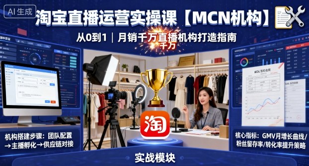 淘宝直播运营实操课【MCN机构】，从0到1做一家月销千W的直播机构 - 宏盛创业网-宏盛创业网