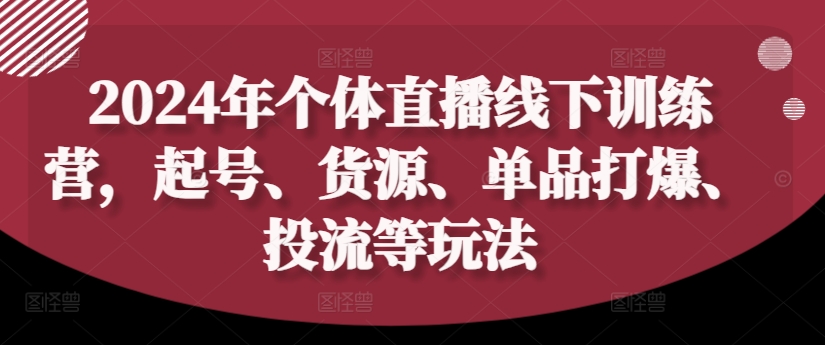 2024年个体直播训练营，起号、货源、单品打爆、投流等玩法 - 宏盛创业网-宏盛创业网