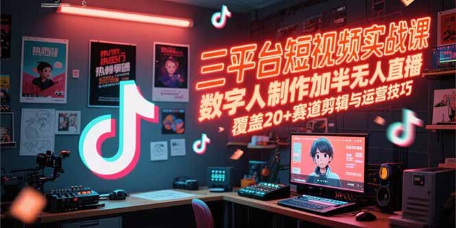 三平台短视频实战课，数字人制作加半无人直播，覆盖20+赛道剪辑与运营技巧 - 宏盛创业网-宏盛创业网