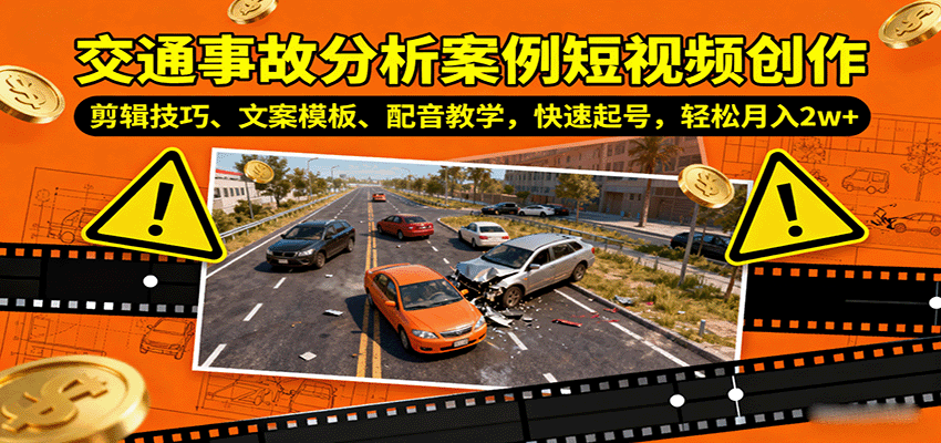 交通事故分析案例短视频创作，剪辑技巧、文案模板、配音教学，快速起号，轻松月入2w+ - 宏盛创业网-宏盛创业网