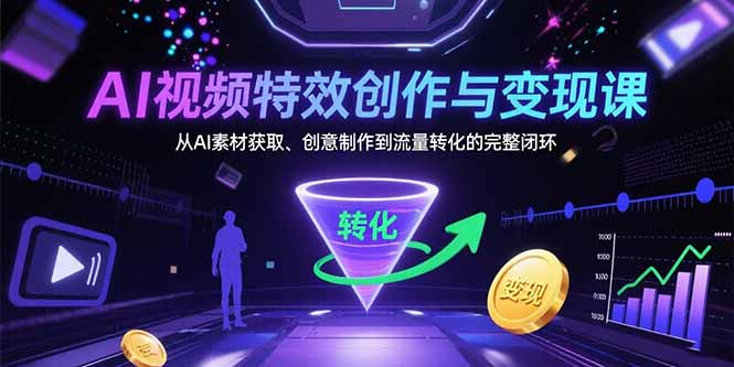 AI视频特效创作与变现课：从AI素材获取、创意制作到流量转化的完整闭环 - 宏盛创业网-宏盛创业网