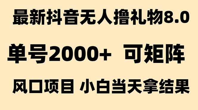 抖音无人撸礼物8.0玩法 全新风口  见效果快 全无人 单号当天产出2000+ - 宏盛创业网-宏盛创业网