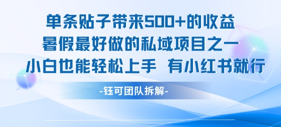 单条贴子带来5张的收益，暑假最好做的私域项目之一，小白也能轻松上手，有小红书就行 - 宏盛创业网-宏盛创业网