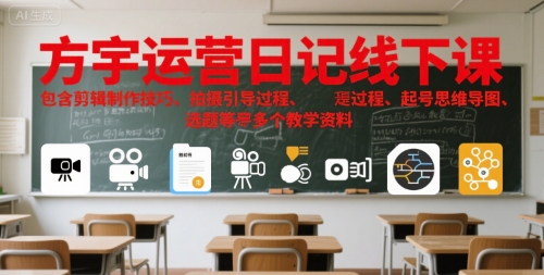 方宇运营日记线下课，包含剪辑制作技巧、拍摄引导过程、起号思维导图、选题等多个教学资料 - 宏盛创业网-宏盛创业网