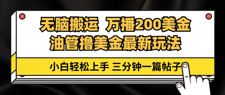 油管无脑搬运撸美金玩法教学，万播200刀，三分钟一篇帖子，小白轻松上手 - 宏盛创业网-宏盛创业网