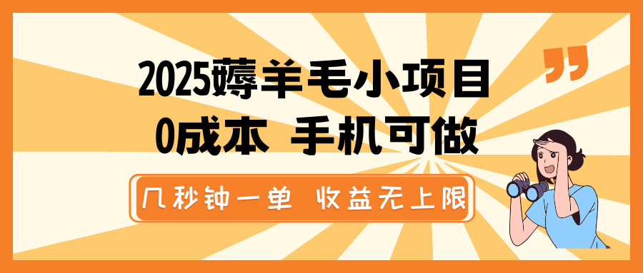 2025薅羊毛小项目，0成本 手机可做，几秒钟一单，收益无上限 - 宏盛创业网-宏盛创业网