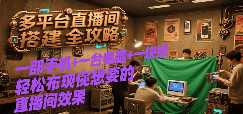 多平台直播间搭建全攻略，一部手机+一台电脑+一块绿布轻松实现你想要的直播间效果 - 宏盛创业网-宏盛创业网