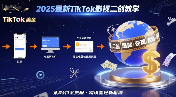 2025年最新TikTok影视二创教学，从注册到发布撸美金全流程，跨境变现新机遇 - 宏盛创业网-宏盛创业网