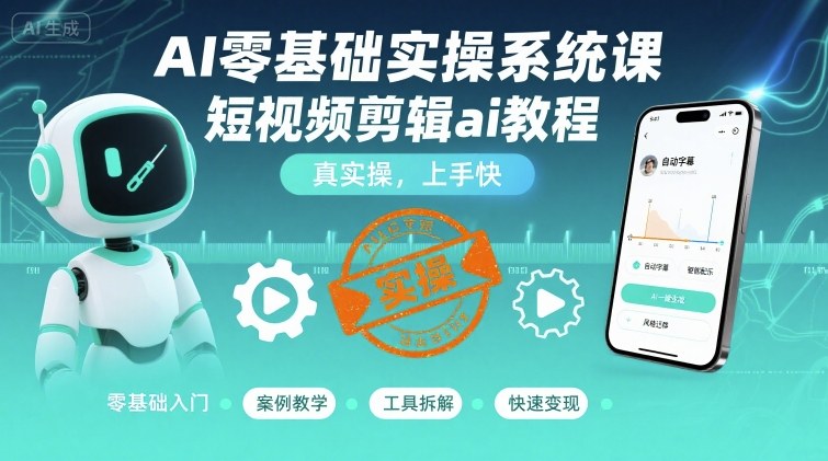 AI零基础实操系统课，短视频剪辑ai教程，真实操，上手快 - 宏盛创业网-宏盛创业网