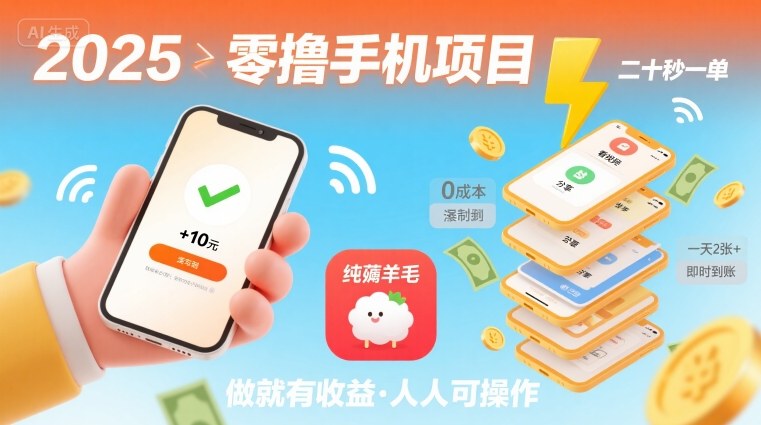 2025年零撸手机项目，二十秒一单，纯薅羊毛 一天2张+做就有 - 宏盛创业网-宏盛创业网