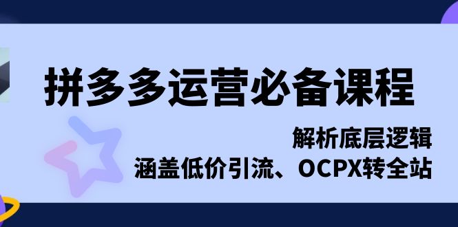 拼多多运营必备课程，解析底层逻辑，涵盖低价引流、OCPX转全站 - 宏盛创业网-宏盛创业网