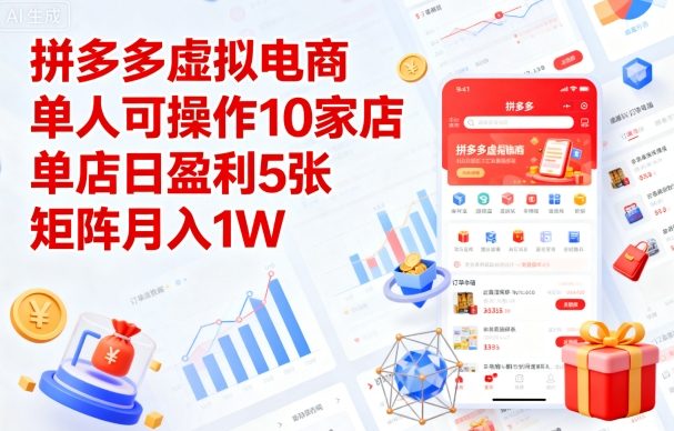 拼多多虚拟电商，单人可操作10家店，单店日盈利5张，矩阵月入1W+【揭秘】 - 宏盛创业网-宏盛创业网