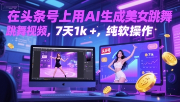 在头条号上用AI生成美女跳舞视频，7天1k+，纯软件操作 - 宏盛创业网-宏盛创业网