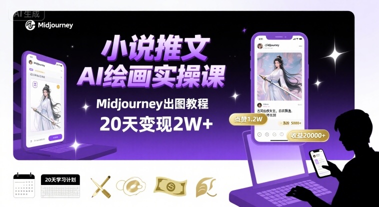 小说推文干货分享之AI绘画MJ出图实操课，用Midjourney做小说推文，20天挣2w - 宏盛创业网-宏盛创业网