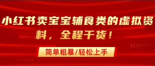 小红书卖宝宝辅食类的虚拟资料，从引流到私域变现，全程干货，简单粗暴，轻松上手 - 宏盛创业网-宏盛创业网