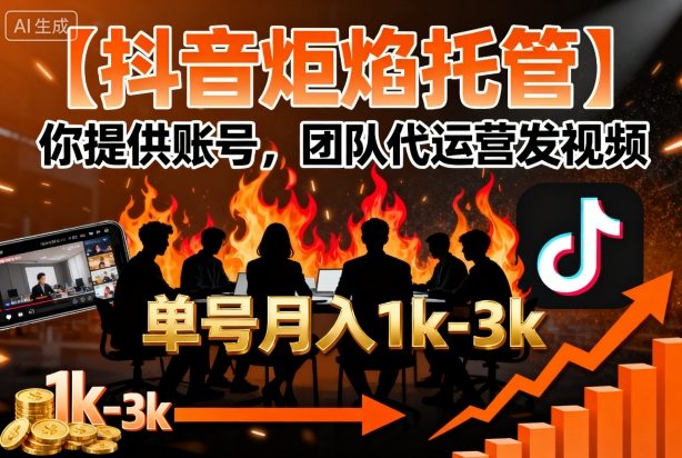 【抖音炬焰托管】你提供账号，团队代运营发视频，单号月入1k+【揭秘】 - 宏盛创业网-宏盛创业网