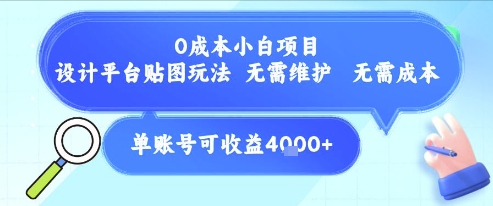 0成本小白项目，设计平台贴图玩法，无需维护，无需成本，单账号单月可产生收益4k+ - 宏盛创业网-宏盛创业网
