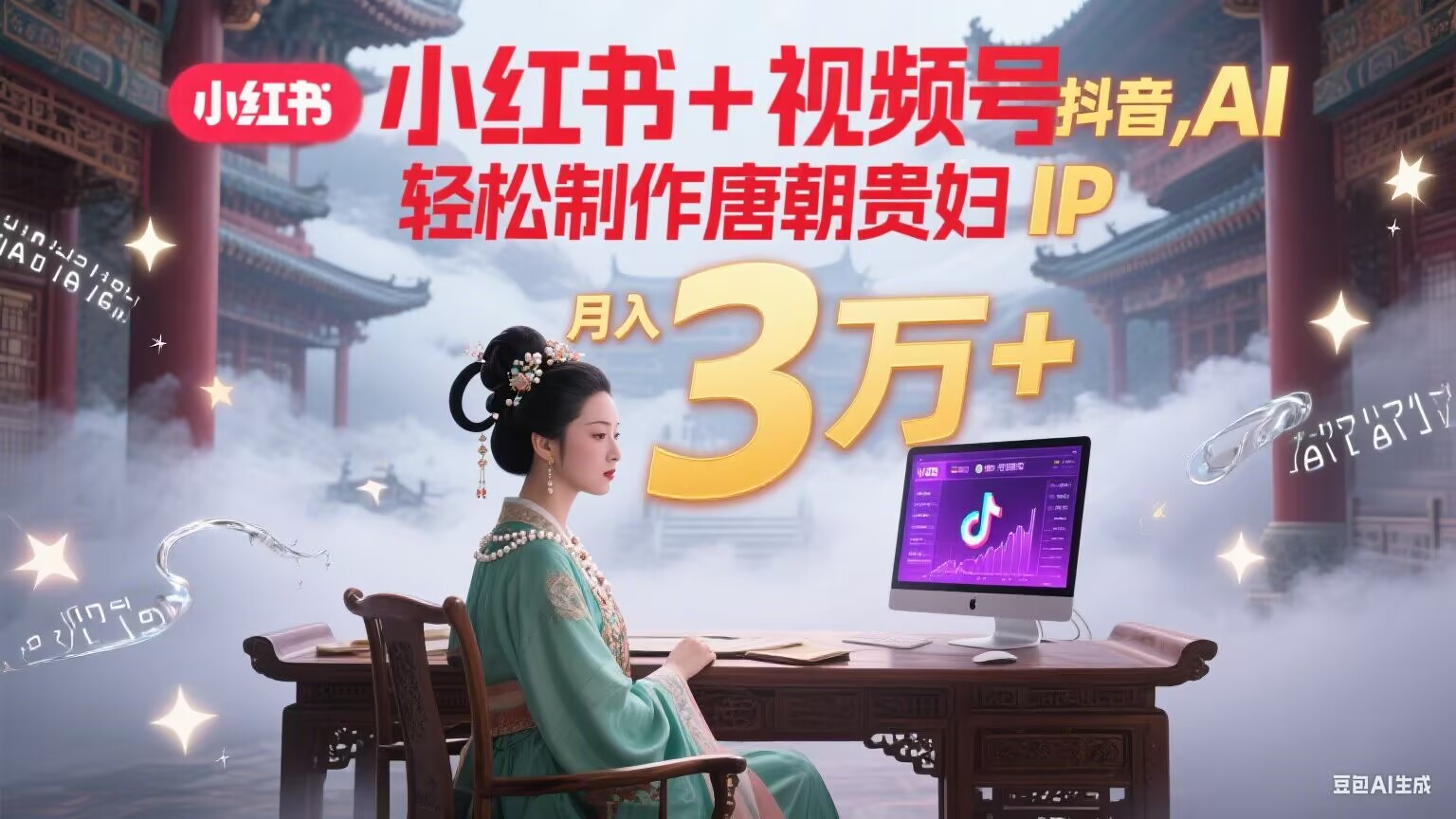 小红书+视频号+抖音，AI轻松制作唐朝贵妇IP，毒鸡汤、励志、减肥瘦身、养生赛道轻松切入，每天30分钟，轻松产出N条，月入3万+ - 宏盛创业网-宏盛创业网