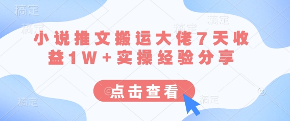 小说推文搬运大佬7天收益1W+实操经验分享 - 宏盛创业网-宏盛创业网