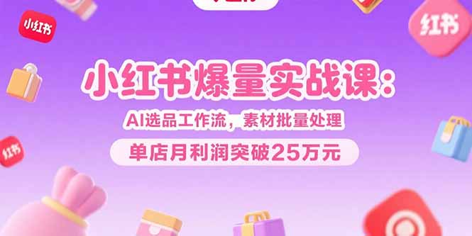 小红书爆量实战课：AI选品工作流，素材批量处理，单店月利润突破25万元 - 宏盛创业网-宏盛创业网