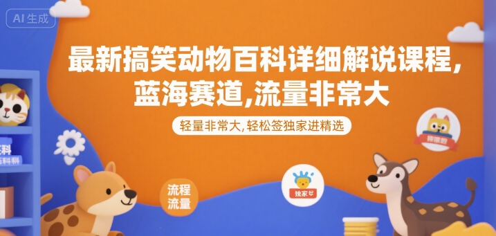 最新搞笑动物百科详细解说课程，蓝海赛道，流量非常大，轻松签独家进精选 - 宏盛创业网-宏盛创业网