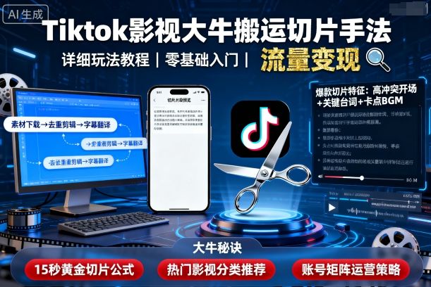 Tiktok影视大牛搬运切片手法，详细玩法教程 - 宏盛创业网-宏盛创业网