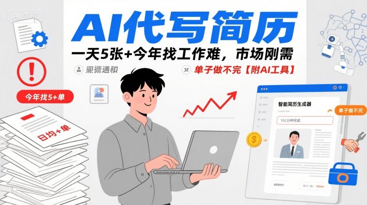 AI代写简历，一天5张+今年找工作难，市场刚需，单子做不完【附AI工具】 - 宏盛创业网-宏盛创业网