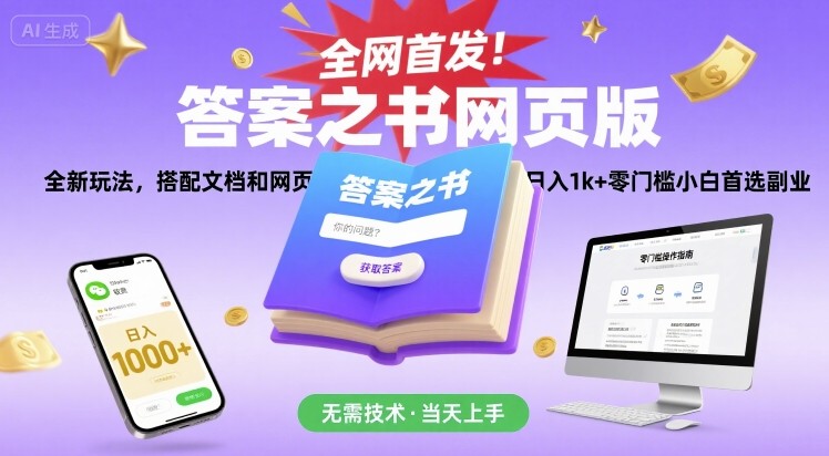 全网首发！答案之书网页版，全新玩法，搭配文档和网页，日入1k+零门槛小白首选副业【揭秘】 - 宏盛创业网-宏盛创业网