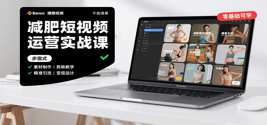 减肥短视频运营实战课：含素材制作、剪映教学，讲精准引流、变现设计与内容模板技巧 - 宏盛创业网-宏盛创业网