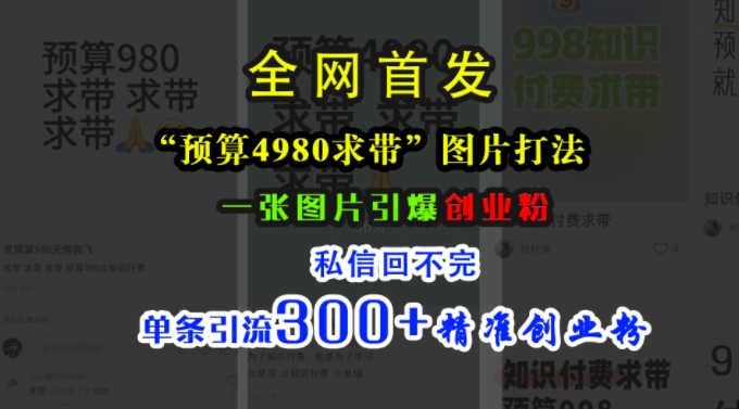 小红书“预算4980带我飞”图片打法，一张图片引爆创业粉，私信回不完，单条引流300+精准创业粉 - 宏盛创业网-宏盛创业网
