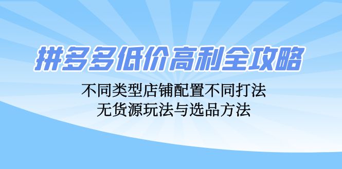 拼多多低价高利全攻略：不同类型店铺配置不同打法，无货源玩法与选品方法 - 宏盛创业网-宏盛创业网
