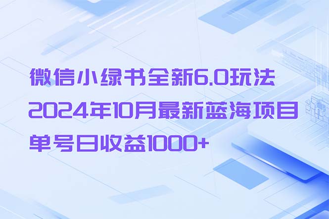 微信小绿书全新6.0玩法，2024年10月最新蓝海项目，单号日收益1000+ - 宏盛创业网-宏盛创业网