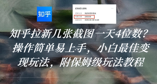 知乎拉新几张截图一天4位数？操作简单易上手，小白最佳变现玩法，附保姆级玩法教程 - 宏盛创业网-宏盛创业网