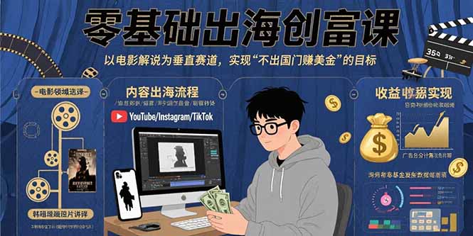 零基础出海创富课：以电影解说为垂直赛道，实现不出国门赚美金的目标 - 宏盛创业网-宏盛创业网