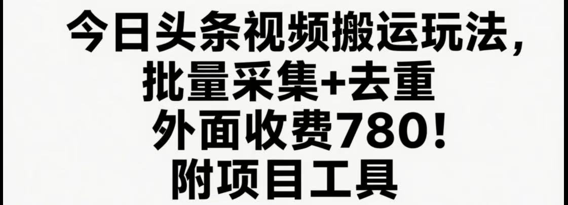 今日头条视频搬运玩法，软件一键去重，轻松日入500+附项目工具 - 宏盛创业网-宏盛创业网