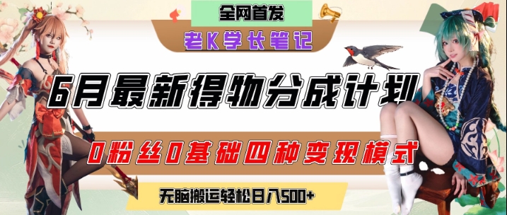 6月份最新得物创作者分成计划2.0玩法，0粉丝0基础四种模式变现，从隐蔽渠道无脑搬运，日入2张 - 宏盛创业网-宏盛创业网