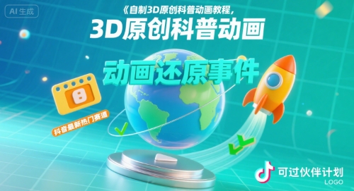 自制3D原创科普动画教程，动画还原事件，抖音最新热门赛道，可过伙伴计划 - 宏盛创业网-宏盛创业网