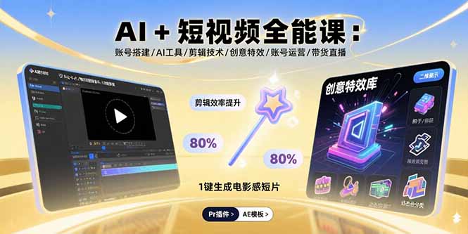 AI+短视频全能课：账号搭建/AI工具/剪辑技术/创意特效/账号运营/带货直播 - 宏盛创业网-宏盛创业网
