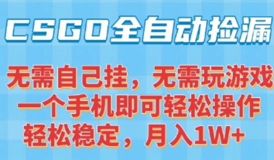 CSGO自动捡漏项目，最新独家玩法，一个手机可操作，新手小白轻松月入1W+，操作简单易上手【揭秘】 - 宏盛创业网-宏盛创业网