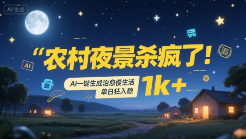 农村夜景杀疯了！AI一键生成治愈系慢生活，单日狂入1k+ - 宏盛创业网-宏盛创业网