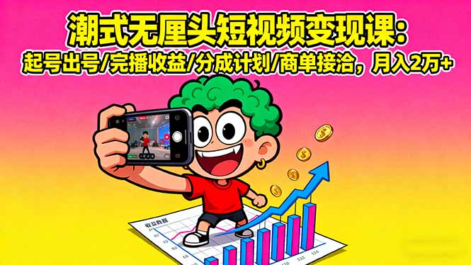 潮式无厘头短视频变现课：起号出号/完播收益/分成计划/商单接洽，月入2万+ - 宏盛创业网-宏盛创业网